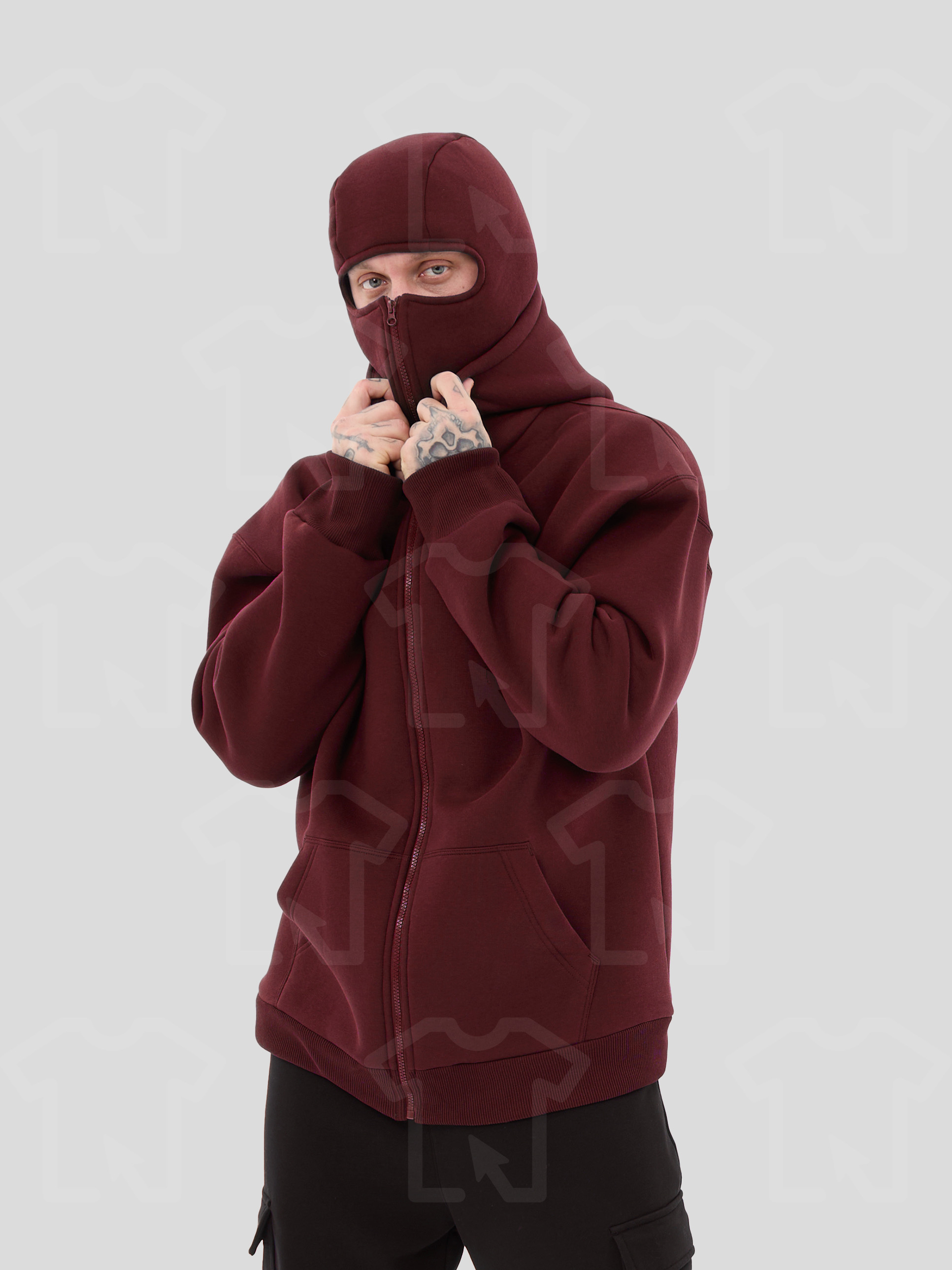 Худи Oversize BALACLAVA ZIP (на молнии) Премиум с начесом, цвет: бордовый
